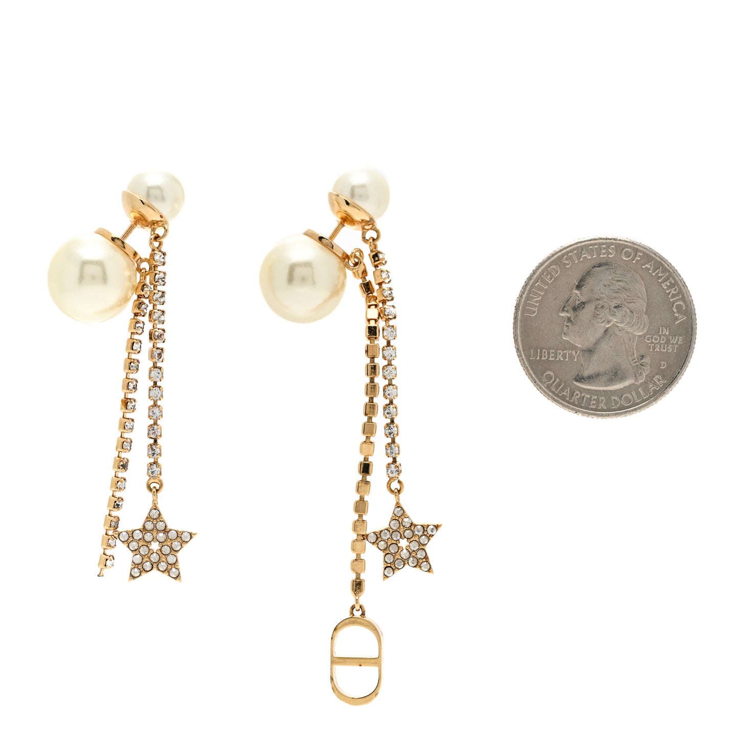 Pearl Crystal Star Tribale Dangle Chain Earrings Gold
