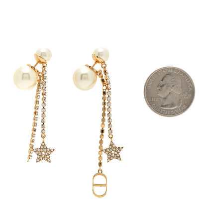 Christian Dior Pearl Crystal Star Tribale Dangle Chain Earrings Gold 2 of 5