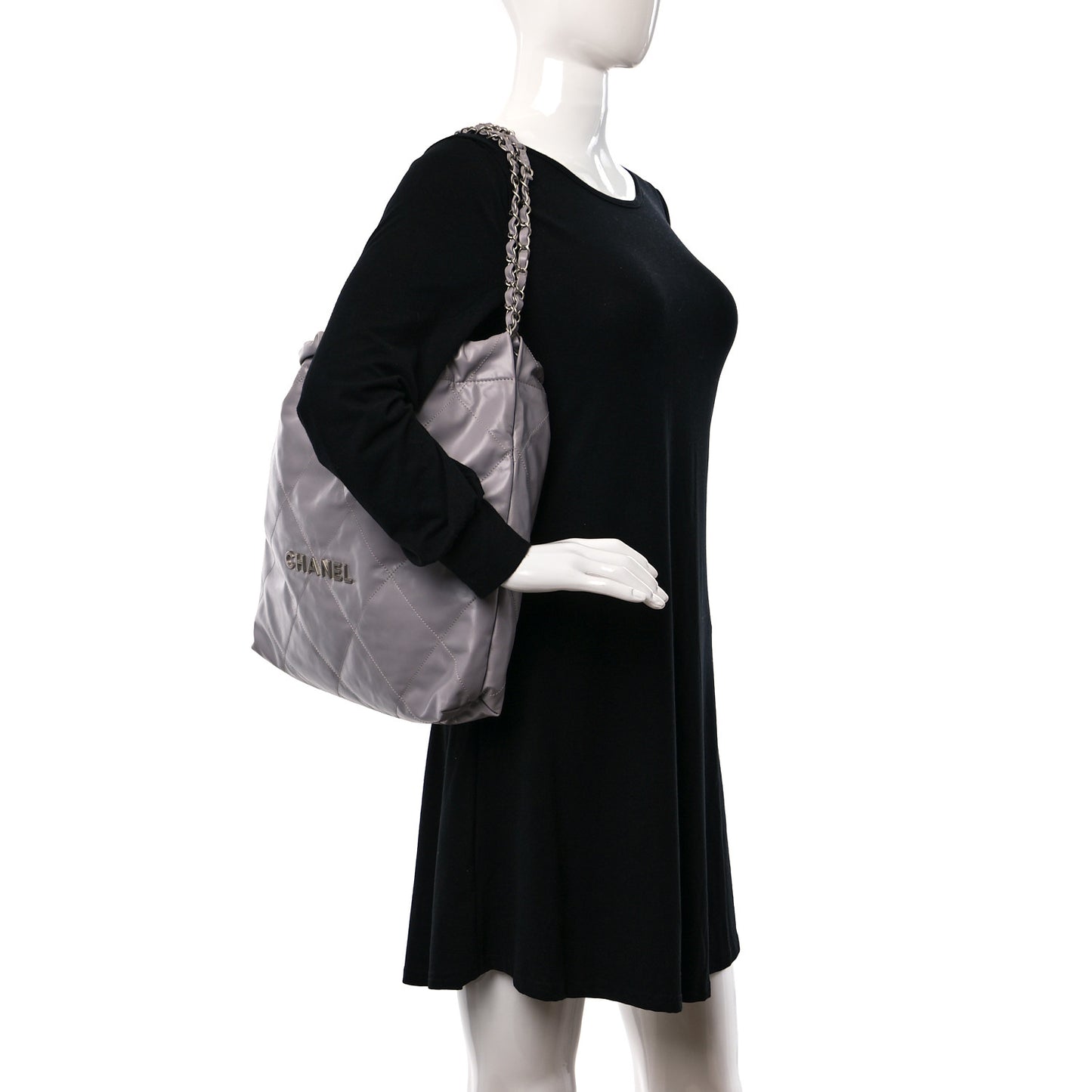Shiny Calfskin Quilted Chanel 22 Light Grey