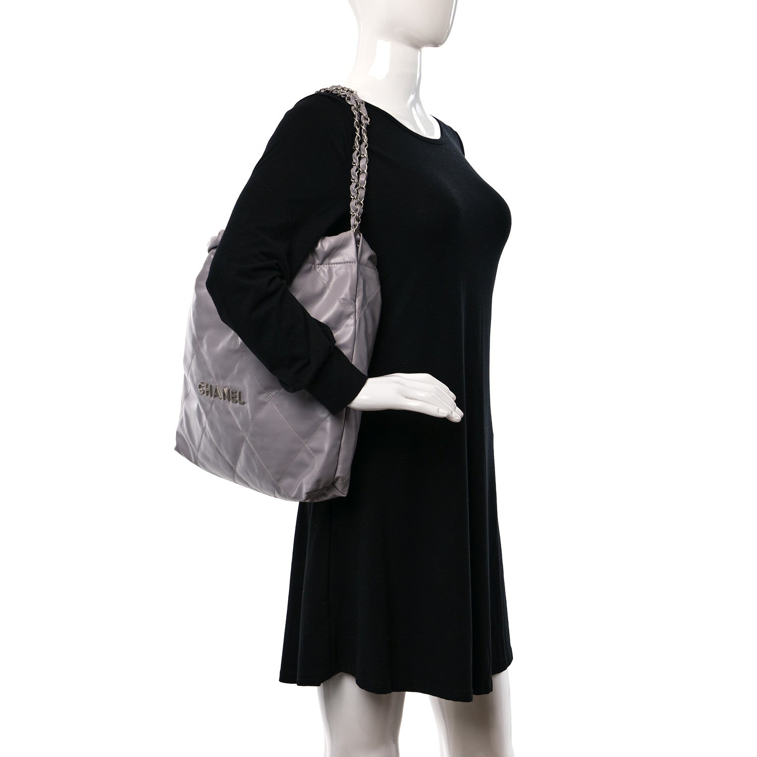 Chanel Shiny Calfskin Quilted Chanel 22 Light Grey 2 of 10