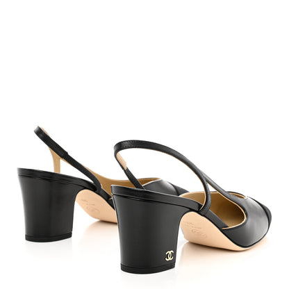 Chanel Goatskin Grosgrain Cap Toe CC Slingback Sandals 39.5 Black 4 of 9