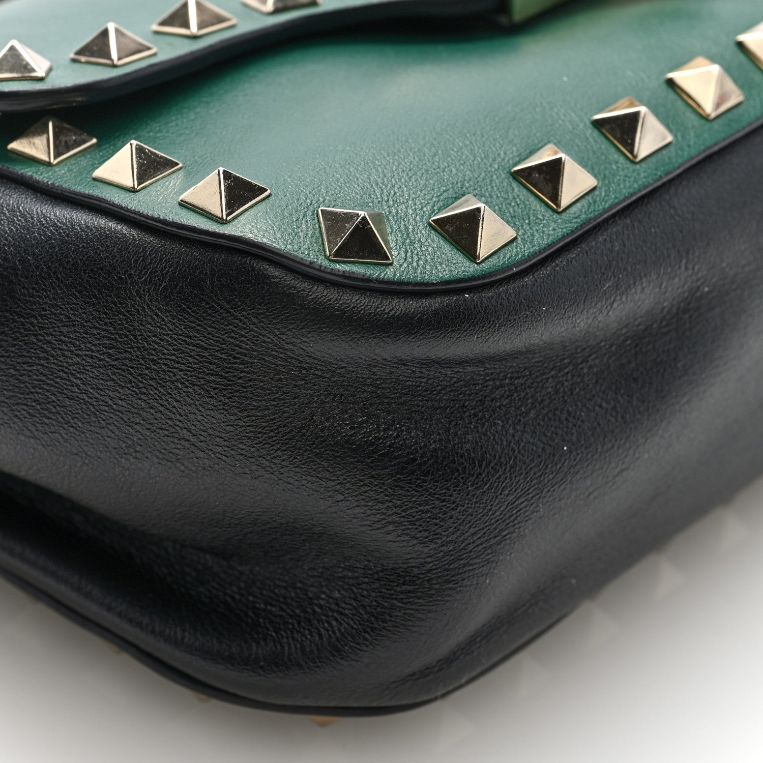 Valentino Garavani Vitello Small Rockstud Flap Saddle Bag Smeraldo Black 8 of 9