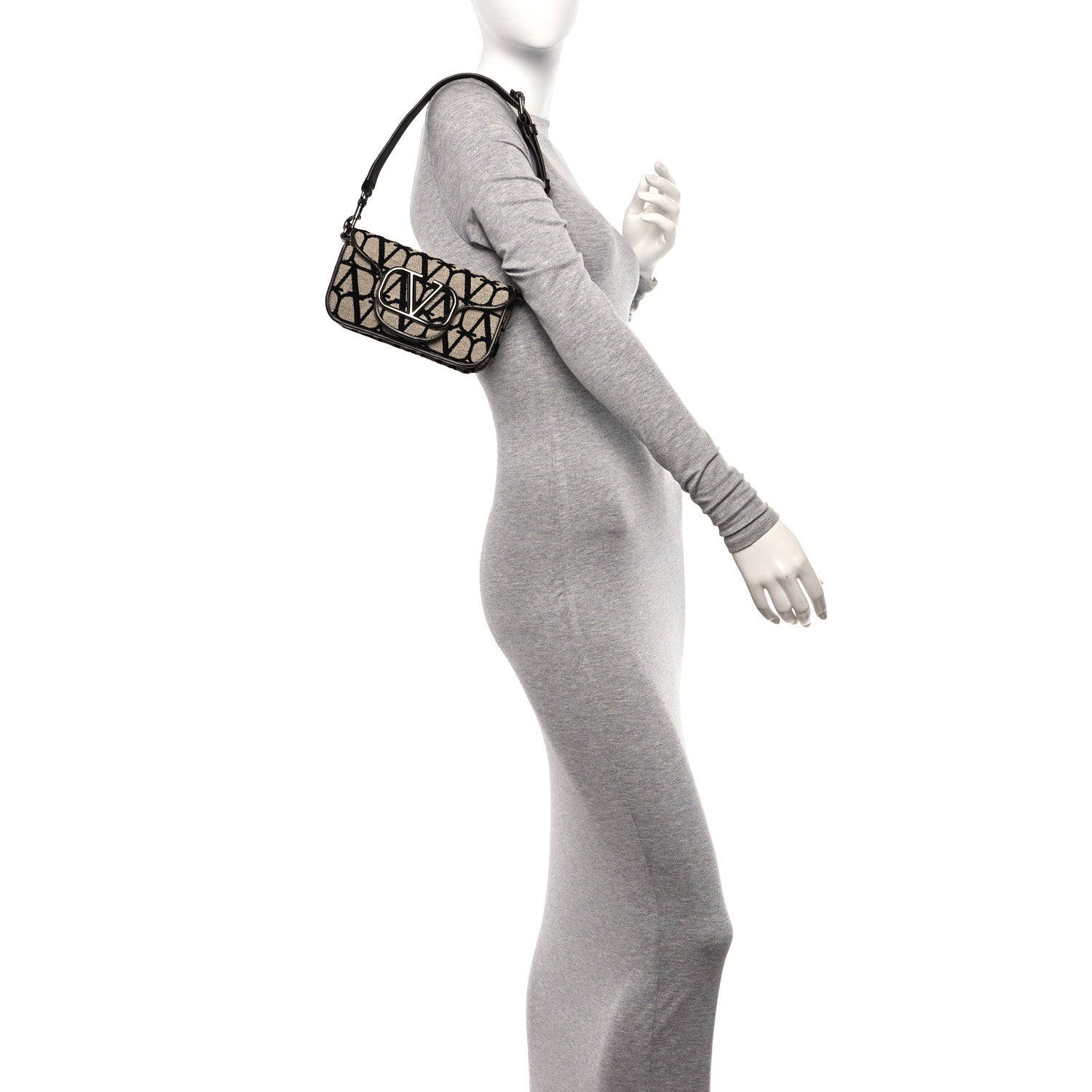 Valentino Garavani Toile Iconographe Goatskin Vlogo Mini Loco Shoulder Bag Beige Black 2 of 10