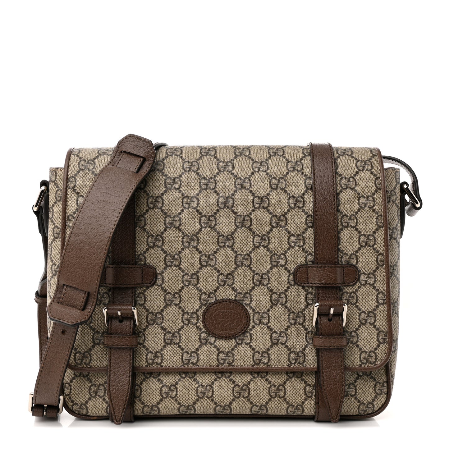 GG Supreme Monogram Textured Dollar Calfskin Retro Interlocking G Flap Messenger Bag Beige Ebony New Acero