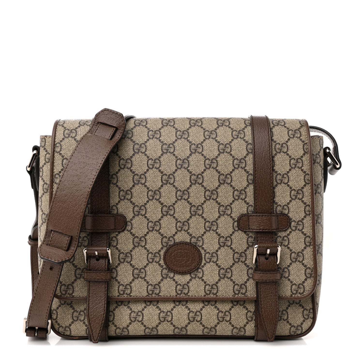 Gucci GG Supreme Monogram Textured Dollar Calfskin Retro Interlocking G Flap Messenger Bag Beige Ebony New Acero 1 of 11