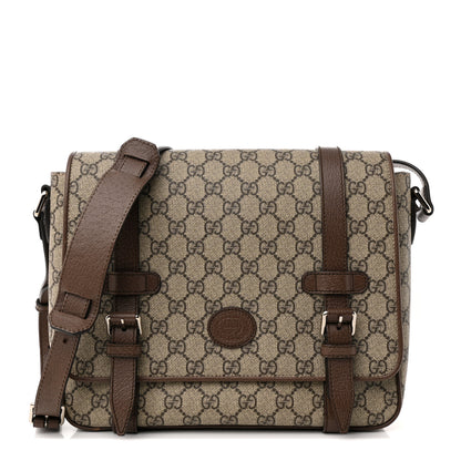 Gucci GG Supreme Monogram Textured Dollar Calfskin Retro Interlocking G Flap Messenger Bag Beige Ebony New Acero 1 of 11