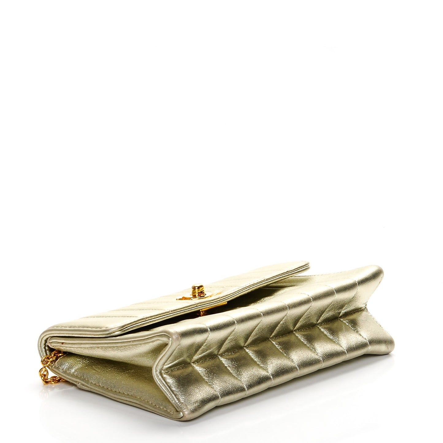 Lambskin Vertical Quilted Mini Flap Light Gold