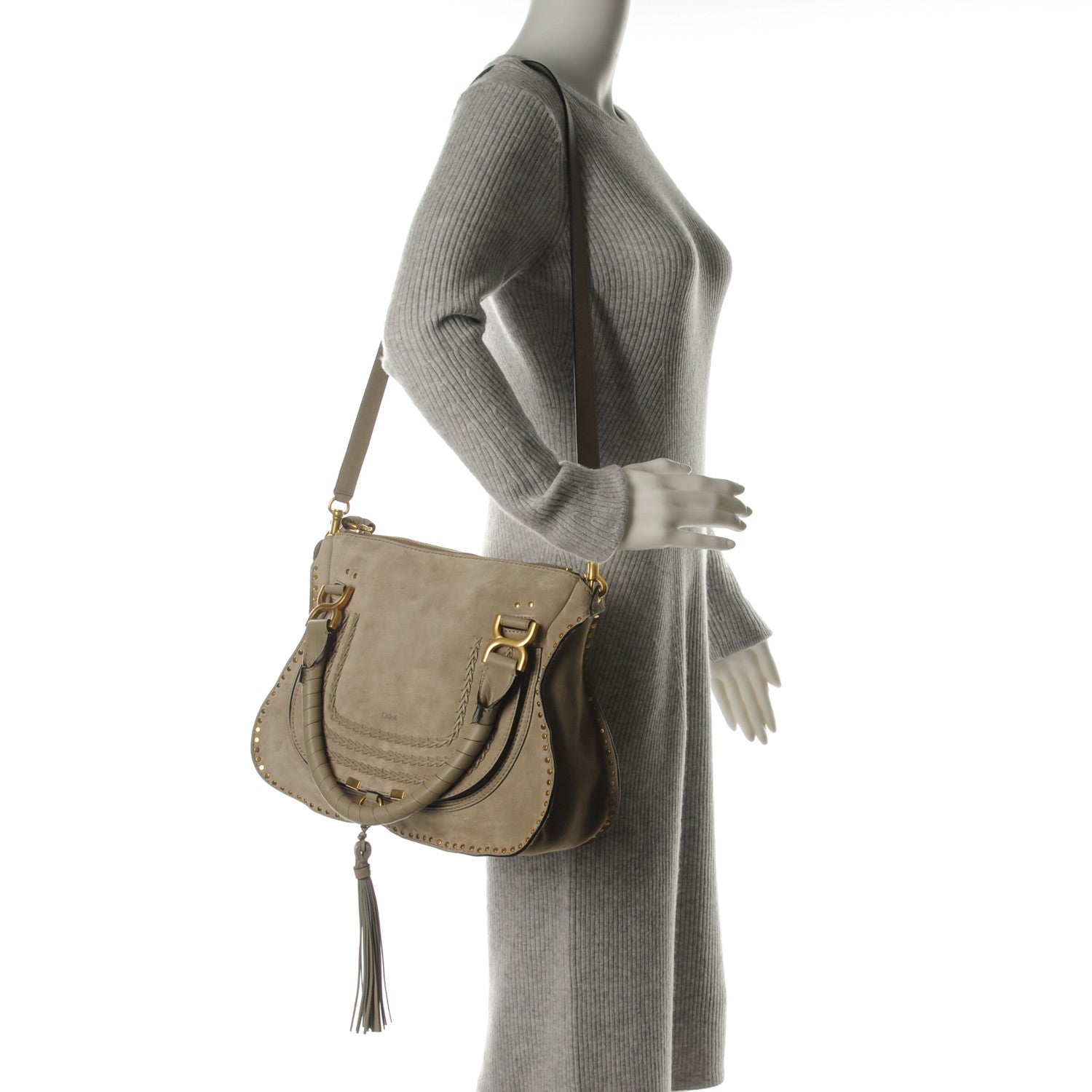 Chloe Suede Calfskin Braided Medium Marcie Satchel Motty Grey 2 of 8