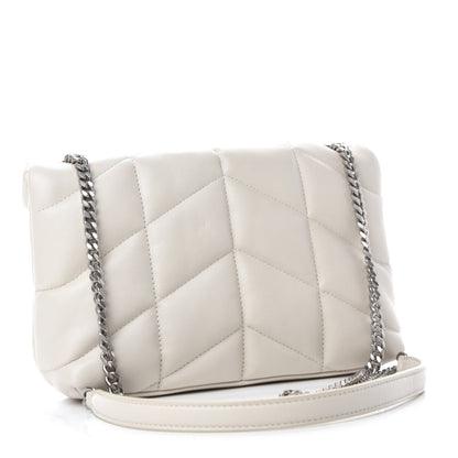 Saint Laurent Lambskin Quilted Toy Loulou Puffer Monogram Chain Satchel Blanc Vintage 3 of 12