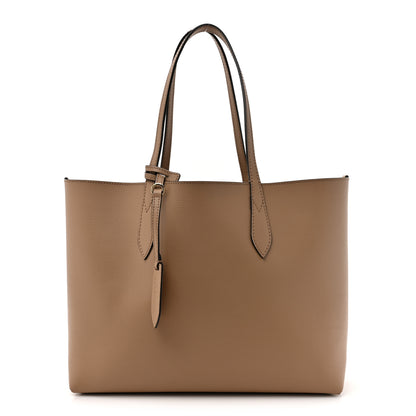 Burberry Grainy Calfskin Haymarket Check Medium Reversible Tote Camel 3 of 21