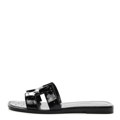 Hermes Ostrich Oran Sandals 38.5 Black 1 of 10