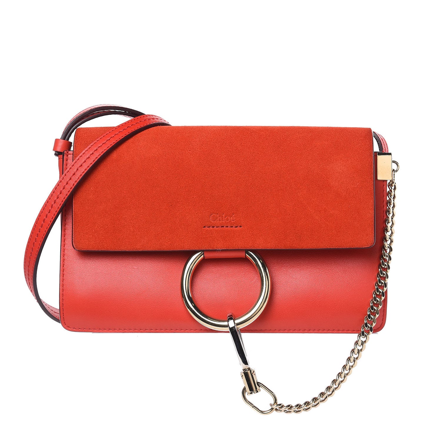 Suede Calfskin Small Faye Shoulder Bag Sepia Red
