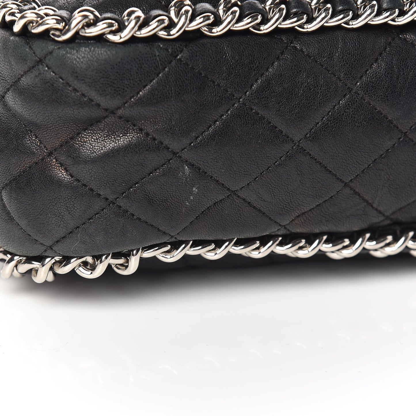 Washed Lambskin Quilted Maxi Chain Around Flap Black