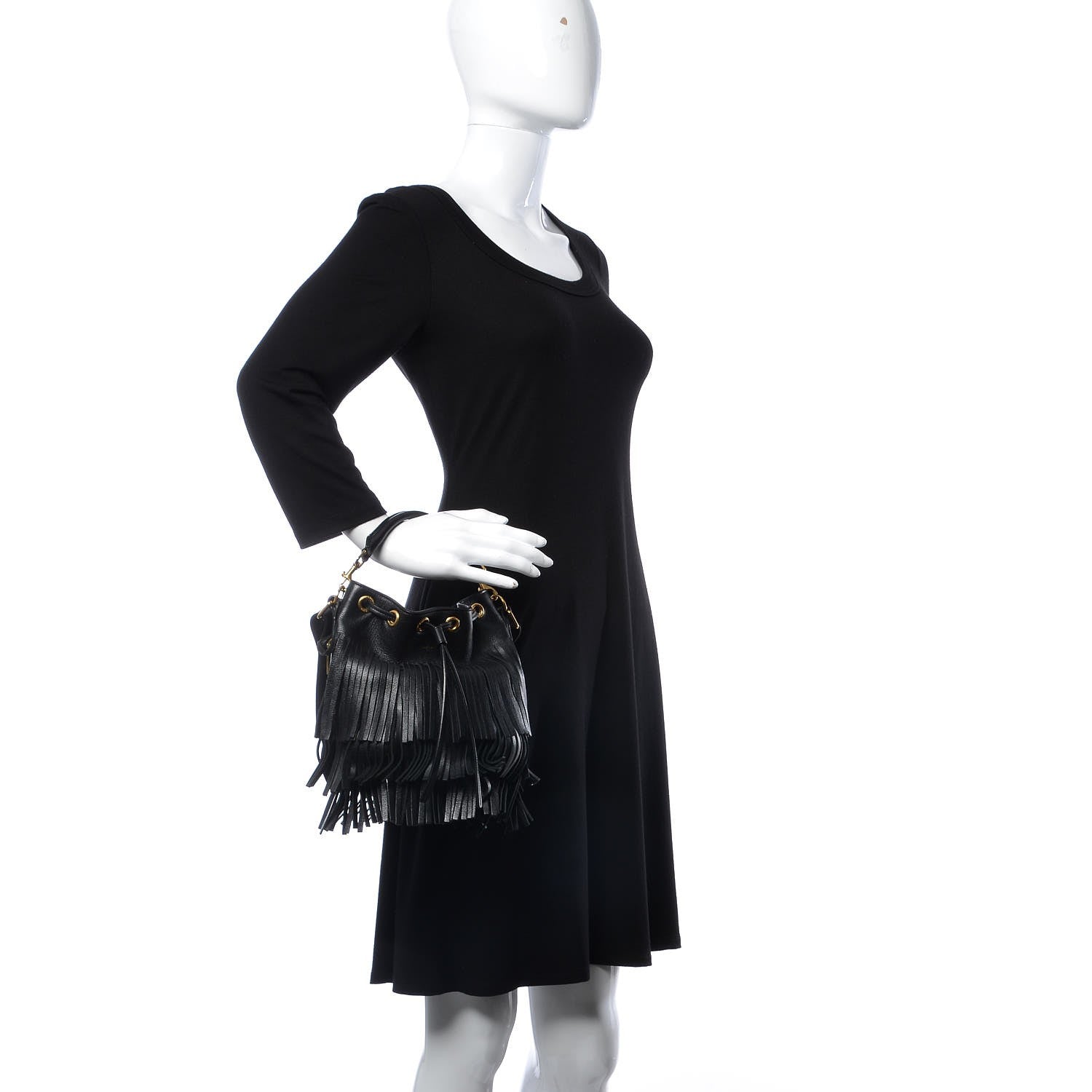 Saint Laurent Calfskin Small Emmanuelle Fringe Hobo Bag Black 2 of 8