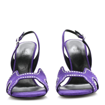 Hermes Suede Goatskin Crystal Heden 105 Sandals 40 Violet Majorette 3 of 9