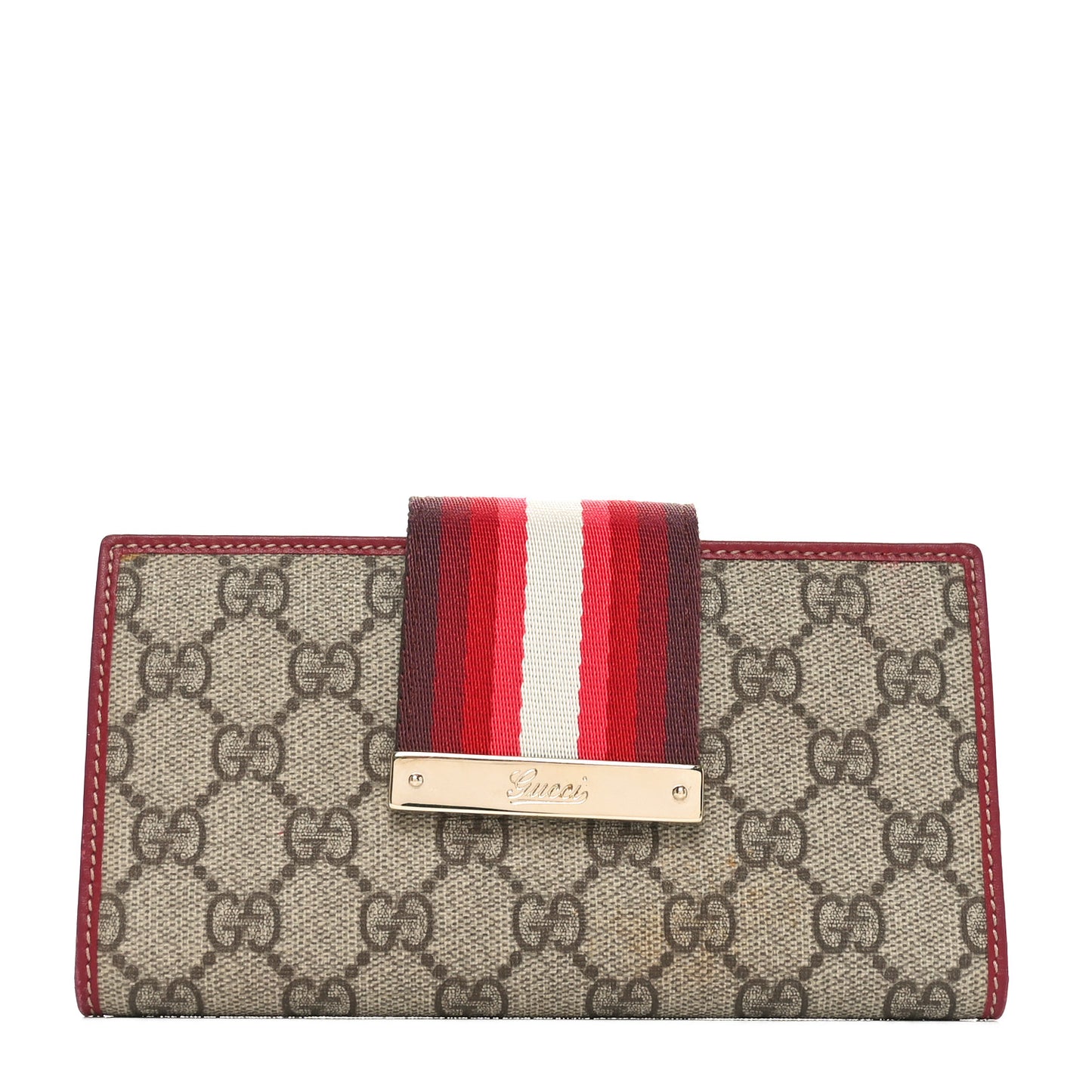 Monogram Calfskin Ladies Web Long Wallet Red