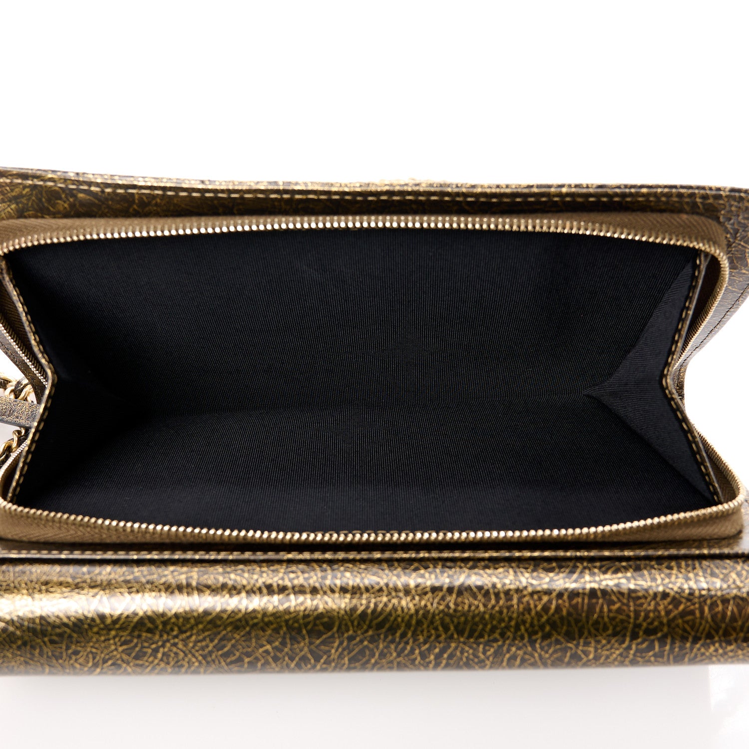 Chanel Cracked Metallic Calfskin Quilted Zip Away Chain Clutch Gold 6 of 13