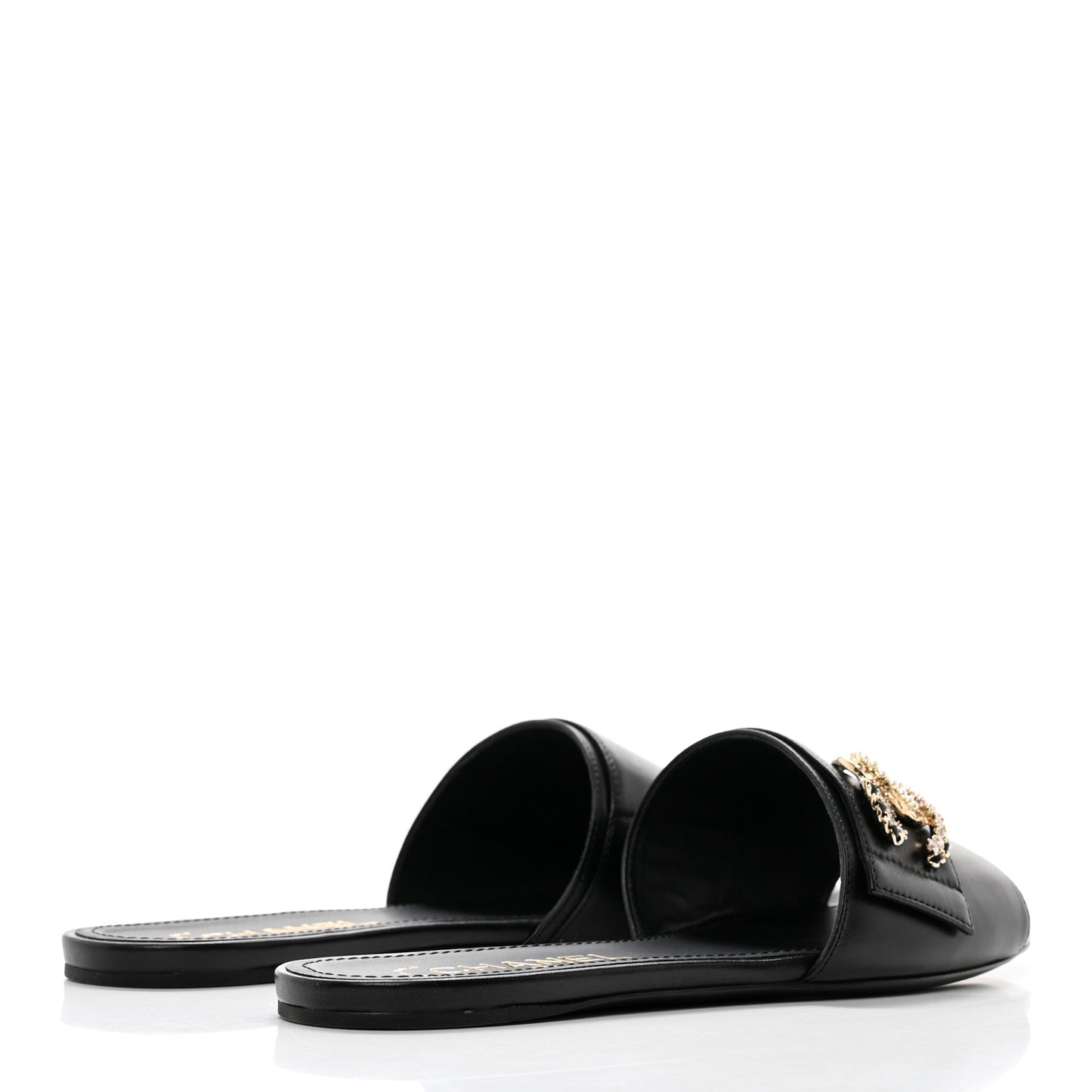 Lambskin Pearl Crystal CC Mules Sandals 37 Black