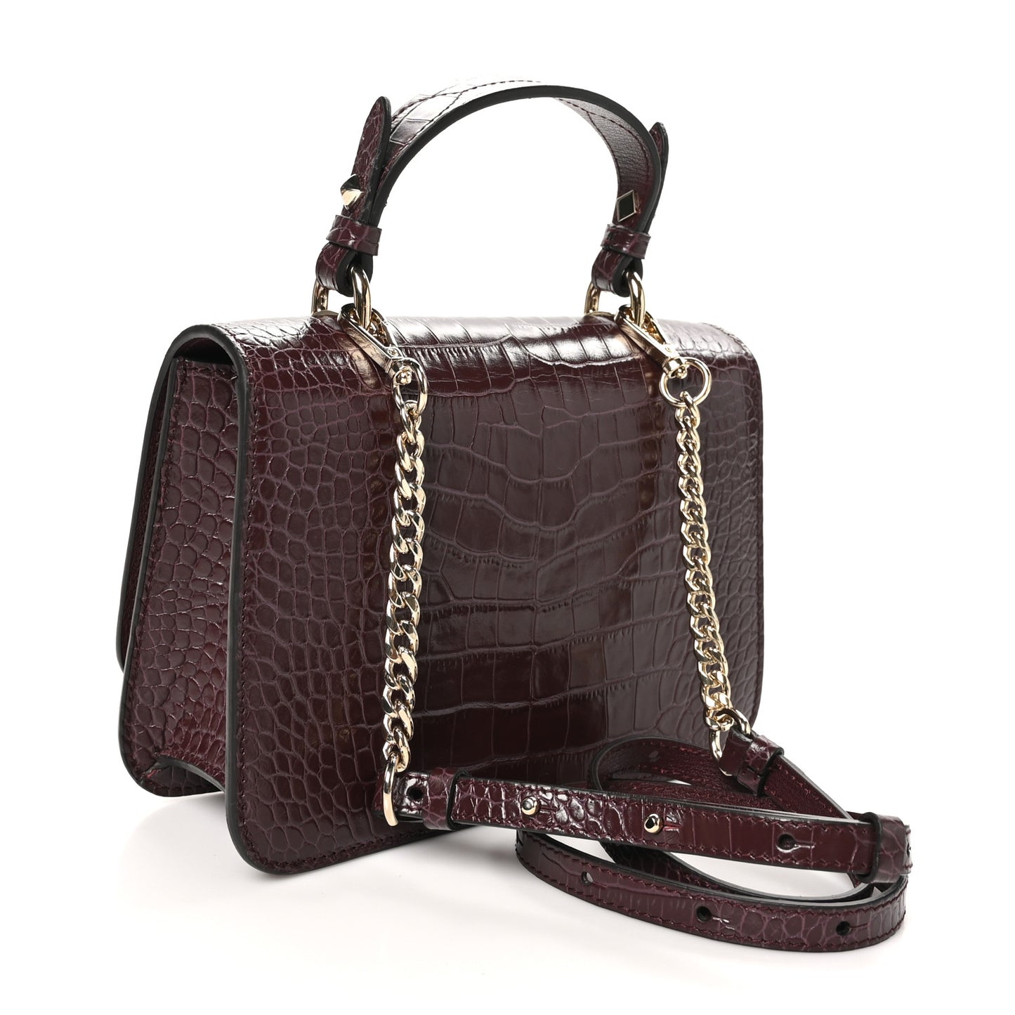 Calfskin Crocodile Embossed Medium JC Top Handle Bordeaux