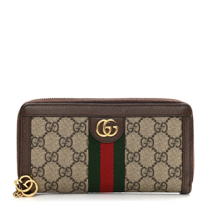 Gucci GG Supreme Monogram Web Ophidia Zip Around Wallet Brown 1 of 8