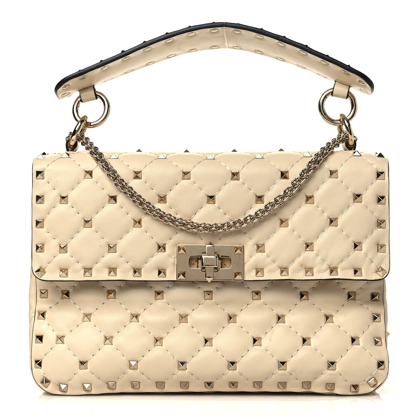 Nappa Medium Rockstud Spike Shoulder Bag Light Ivory
