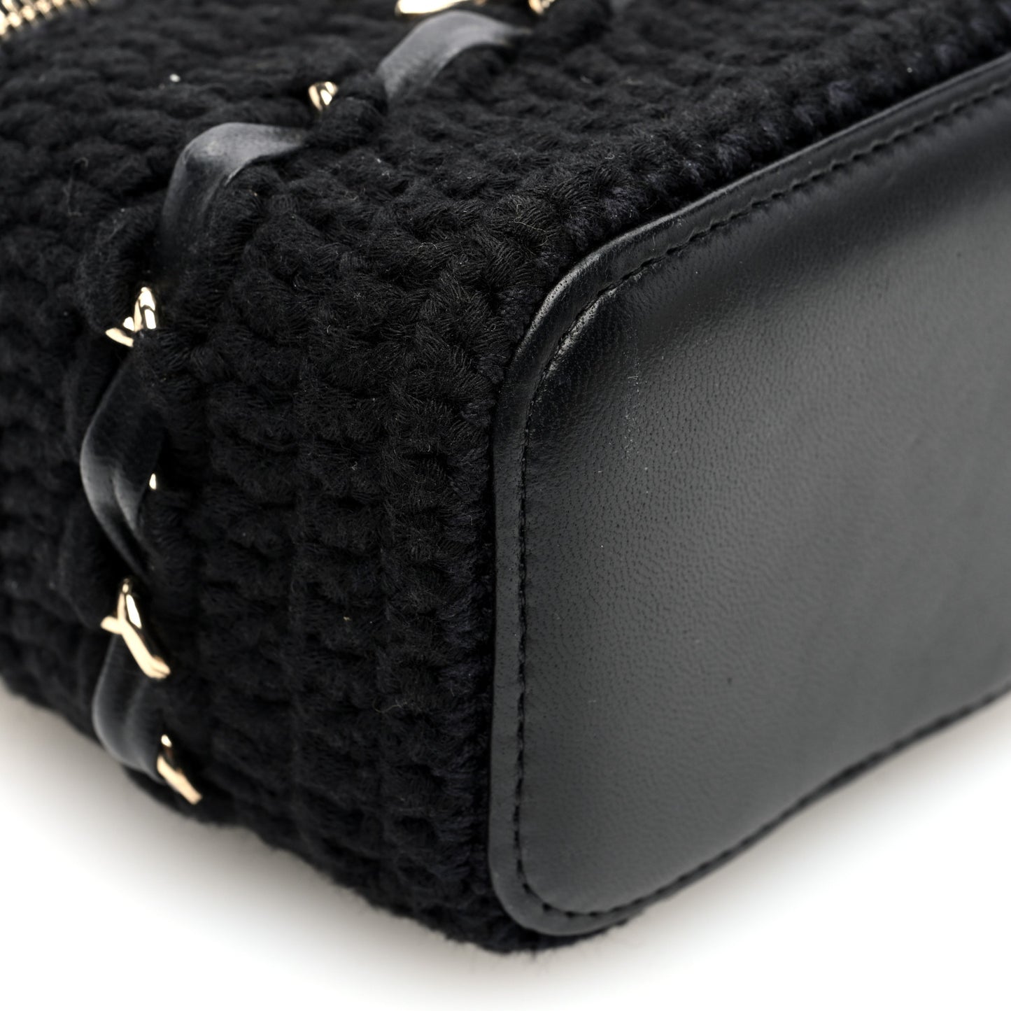 Lambskin Crochet Quilted Mini Vanity Case With Chain Black
