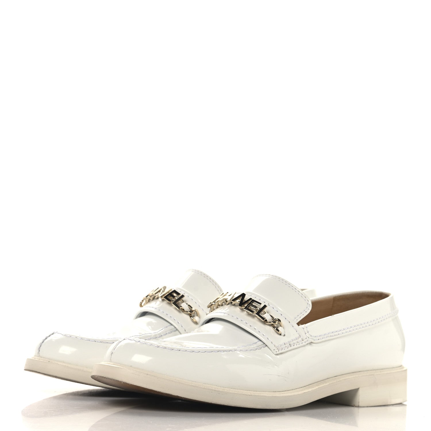 Chanel Shiny Calfskin Logo Loafers 41 White 4 of 9