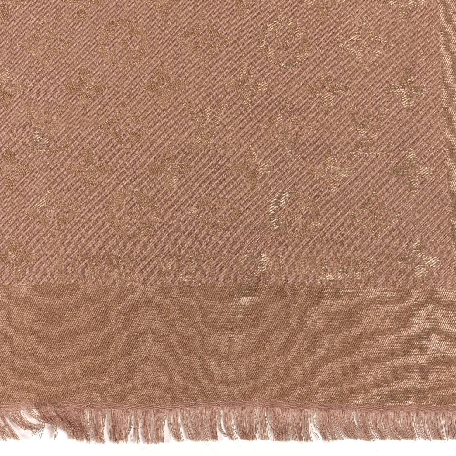 Louis Vuitton Silk Lurex Wool Monogram Shine Shawl Light Brown Gold 5 of 5