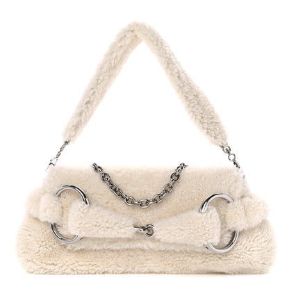 Gucci Merino Wool Medium Maxi Horsebit Chain Shoulder Bag Off White 1 of 9