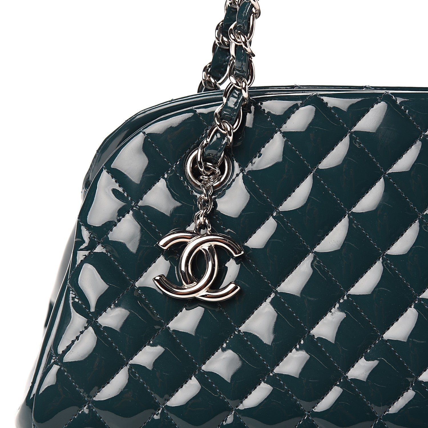 Chanel Patent Quilted Medium Just Mademoiselle Bowling Bag Turquoise 10 of 10