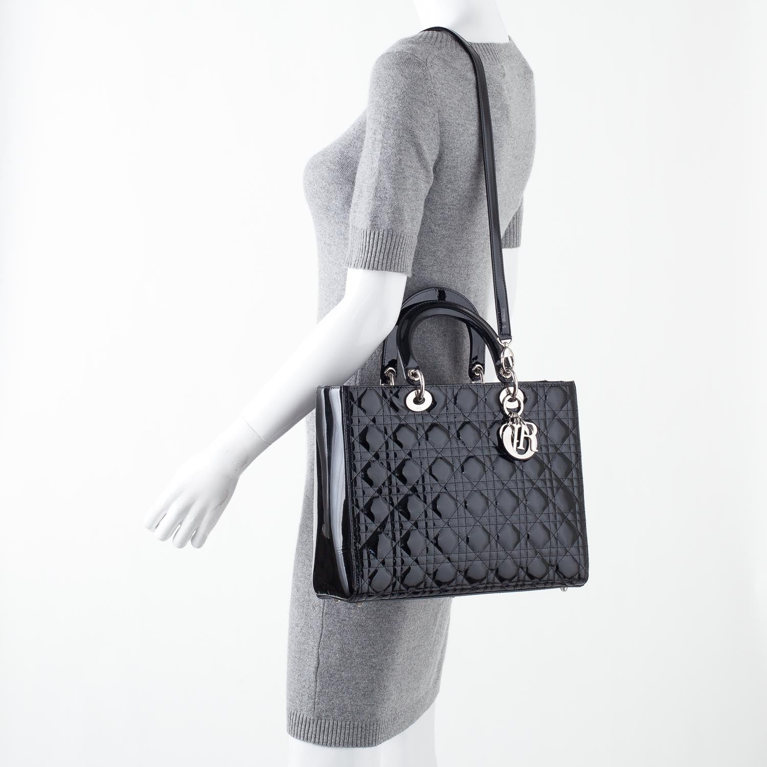 Christian Dior CHRISTIAN DIOR Patent Cannage Large Lady Dior Black 2 of 11
