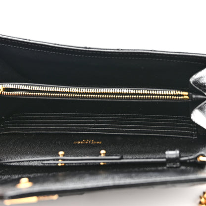 Saint Laurent Grain De Poudre Mixed Matelasse Triquilt Monogram Chain Wallet Black 5 of 9
