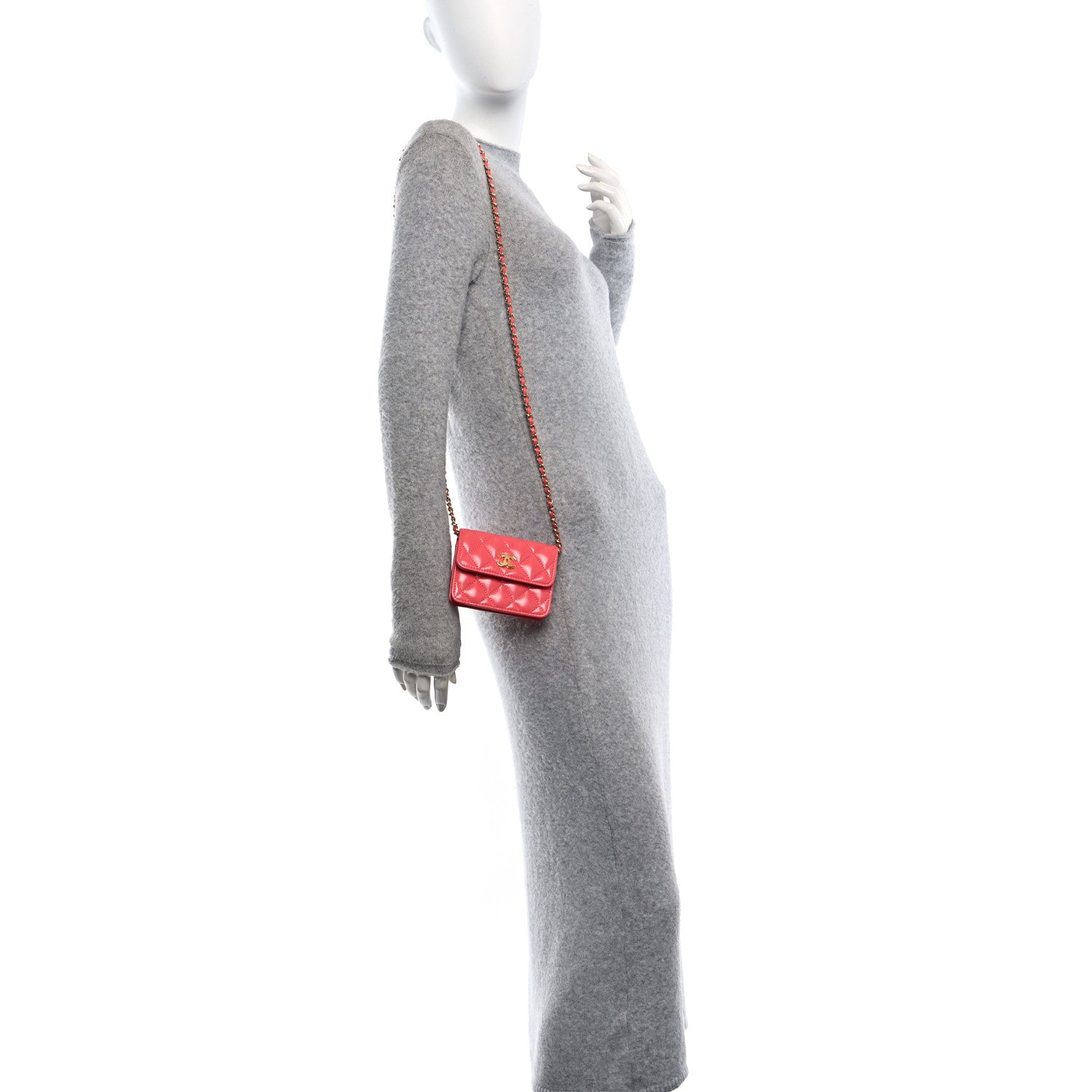 Chanel Shiny Lambskin Quilted Card Holder On Chain Pink 2 of 11