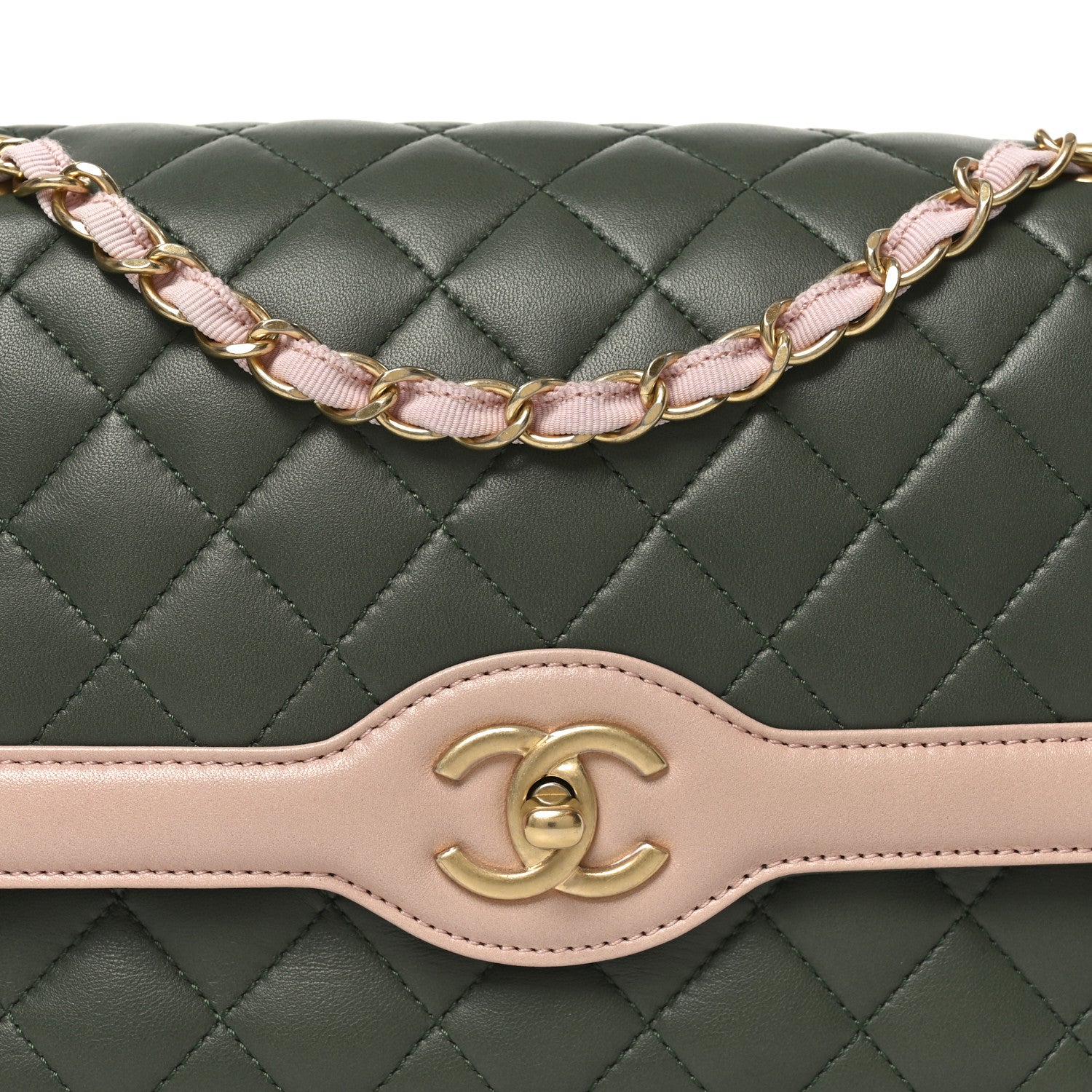 Chanel Lambskin Quilted Medium Bi-Color Flap Green Pink 8 of 10