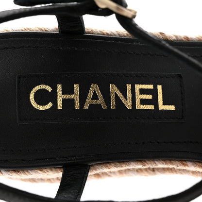 Chanel Satin Grosgrain CC Espadrilles Wedges 37 Black 7 of 13