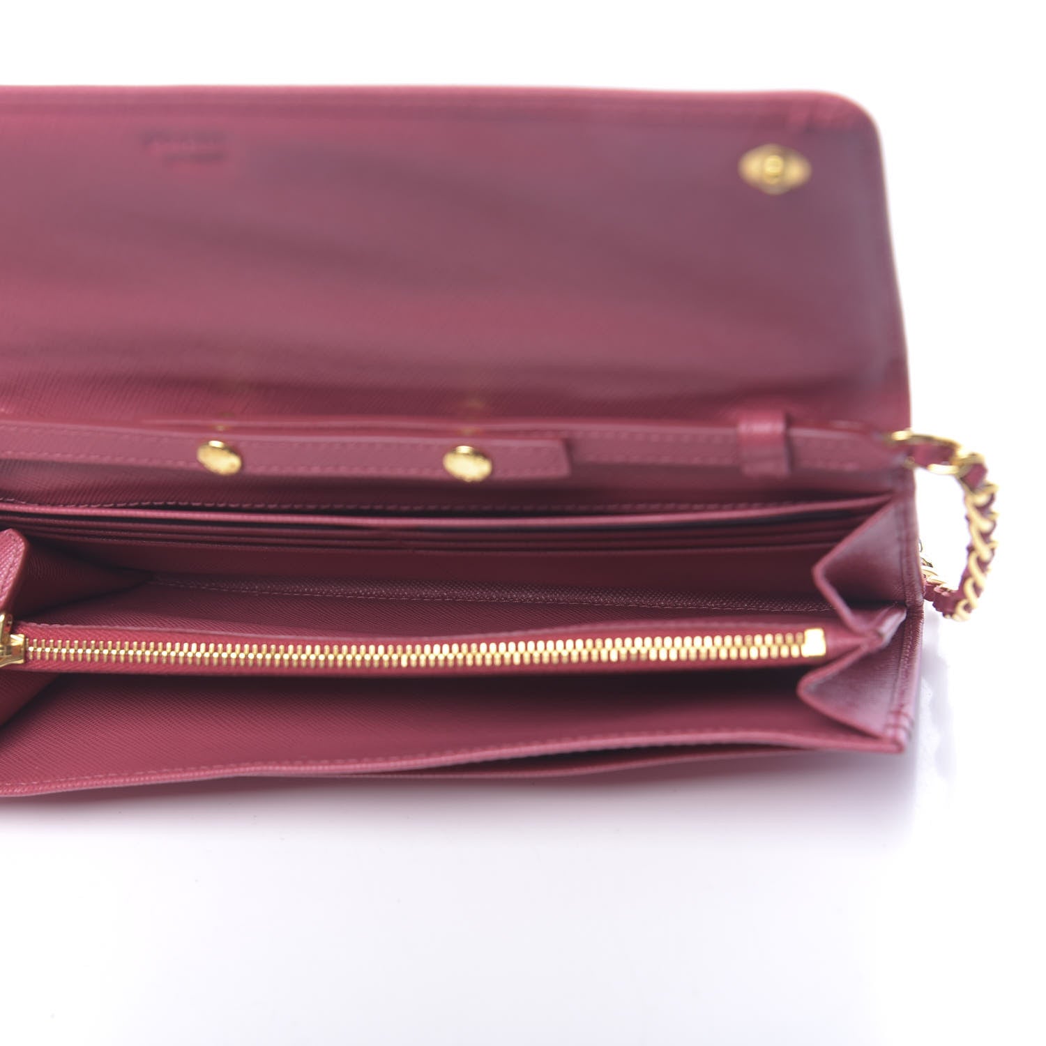 Prada Saffiano Metal Oro Chain Wallet Peonia 5 of 11