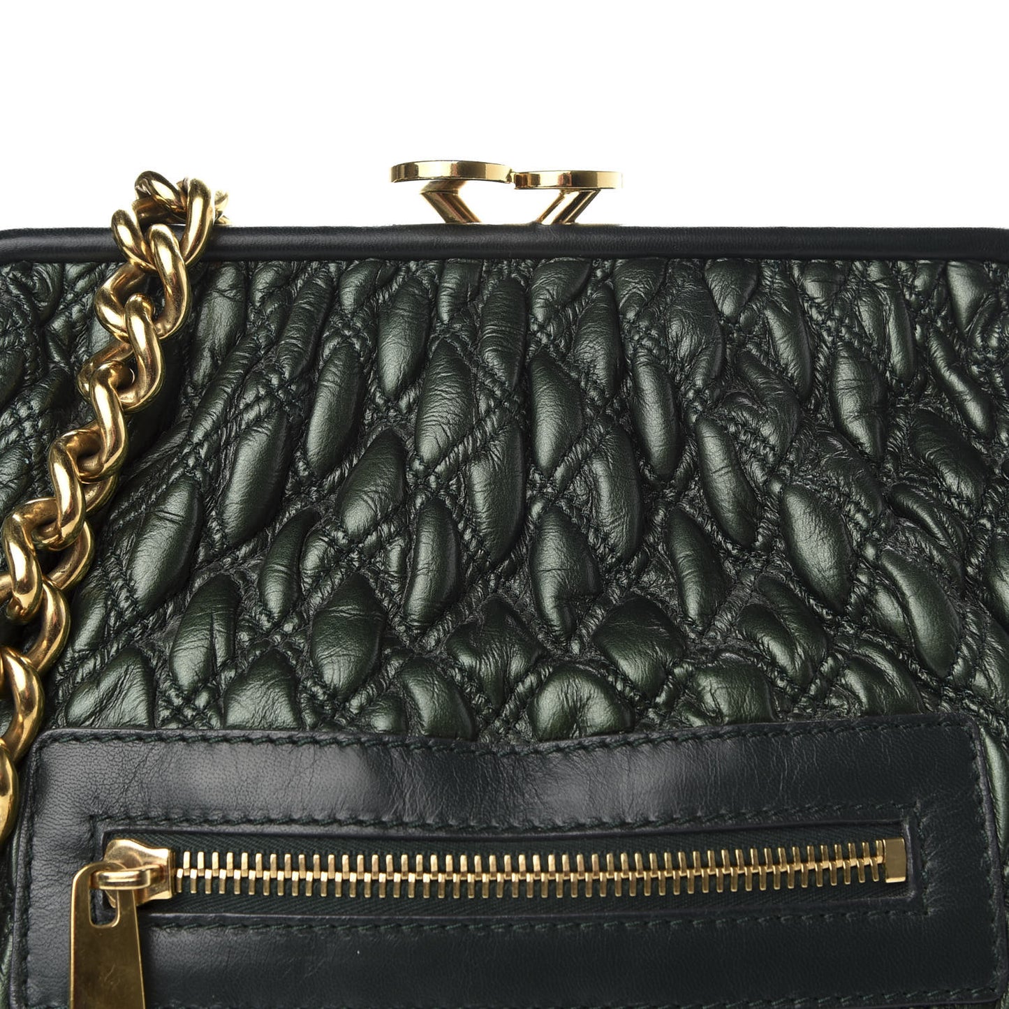 Calfskin Quilted Stam Emerald Green