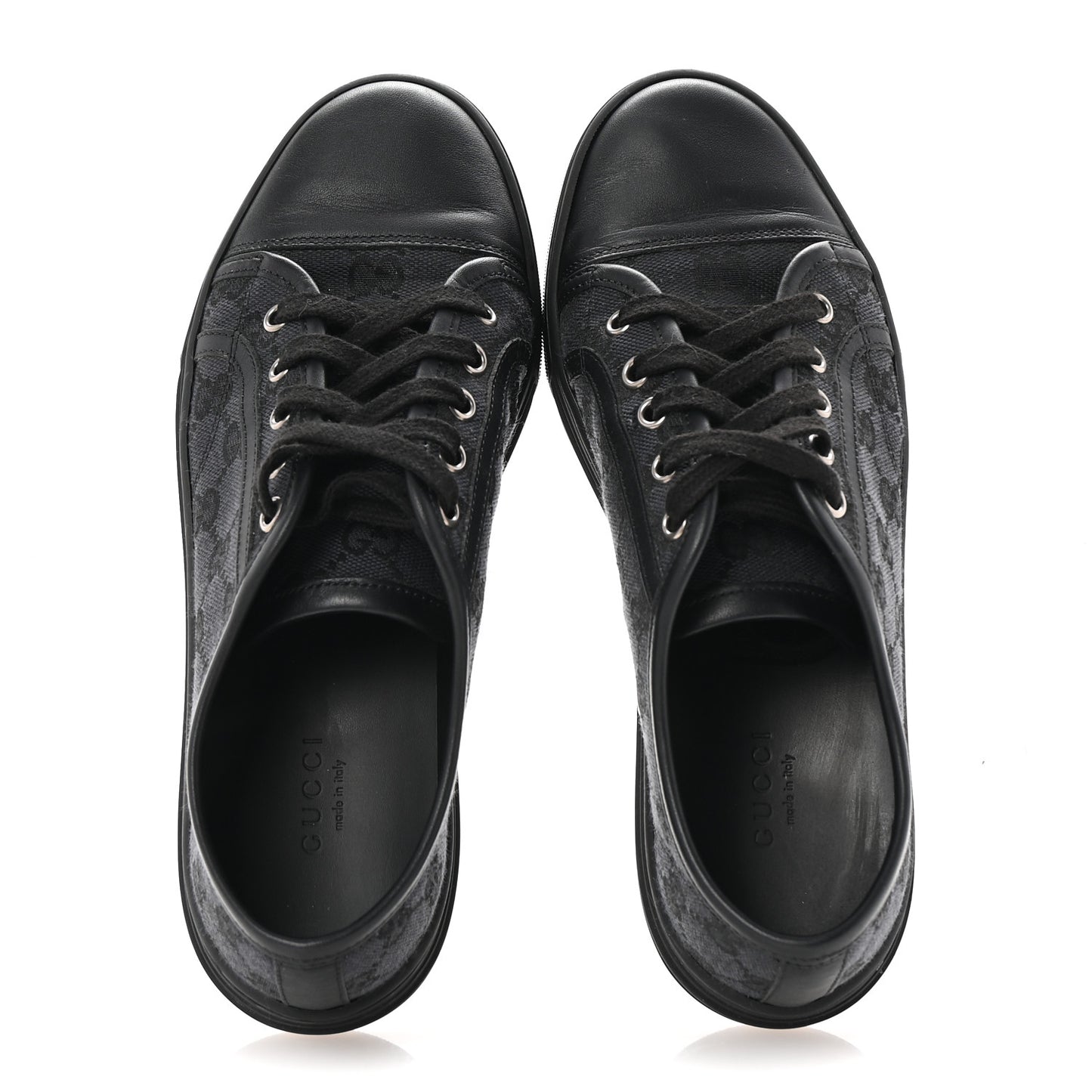 GG Monogram Calfskin Womens Low Top Sneakers 37 Piombo Black