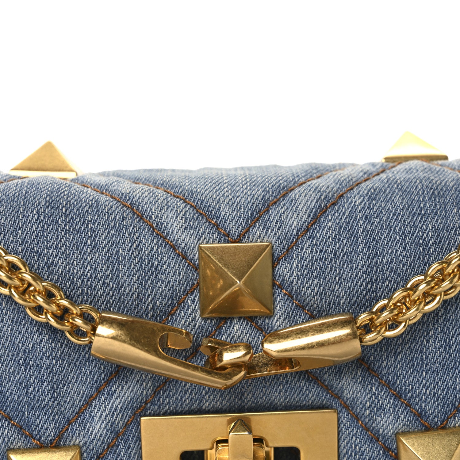 Valentino Garavani Denim Medium Roman Stud Shoulder Bag Light Denim Selleria 7 of 10