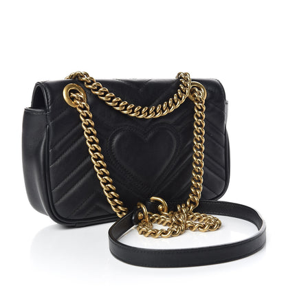 Gucci Calfskin Matelasse Mini GG Marmont Shoulder Bag Black 3 of 10