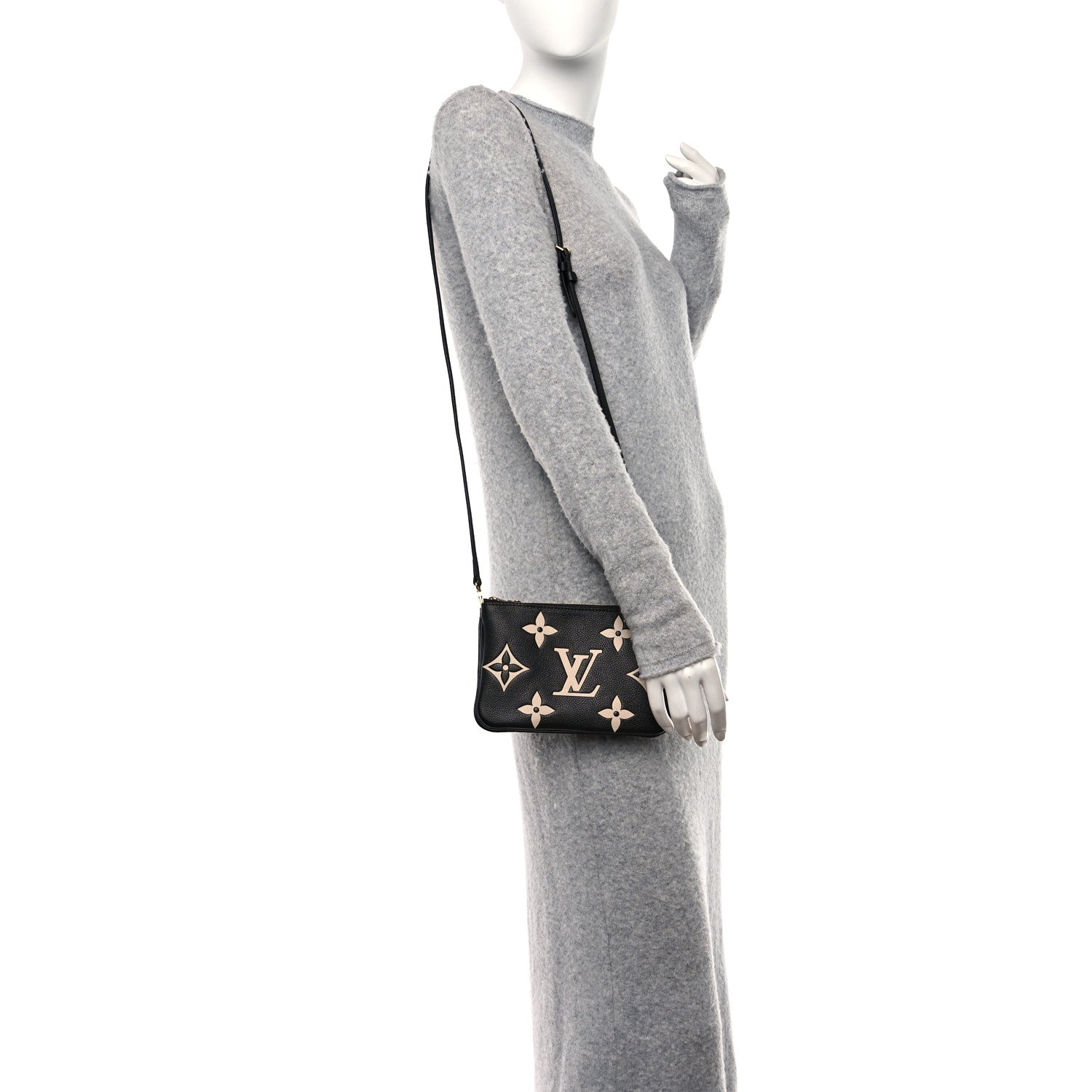 Louis Vuitton Empreinte Monogram Giant Double Zip Pochette Black Cream 3 of 9