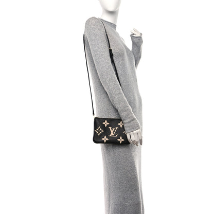 Louis Vuitton Empreinte Monogram Giant Double Zip Pochette Black Cream 3 of 9