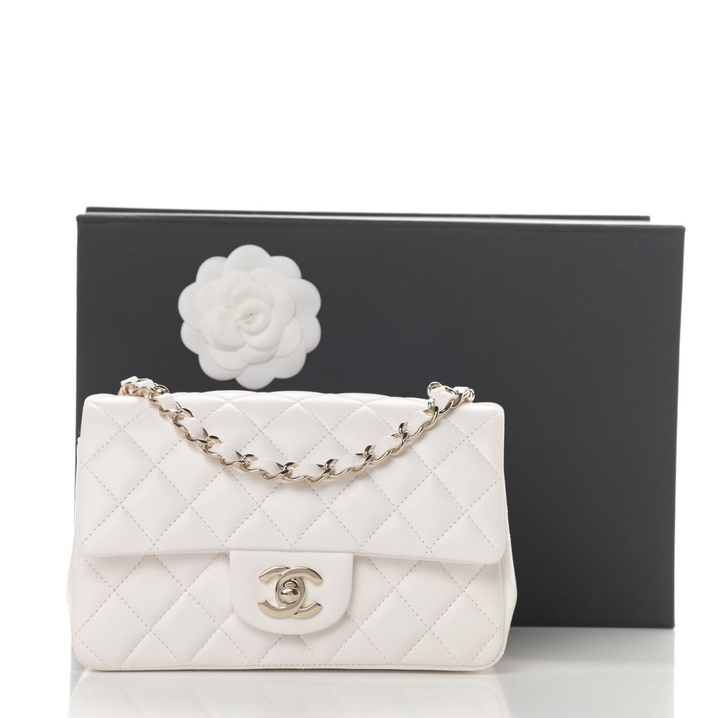 Lambskin Quilted Mini Rectangular Flap White