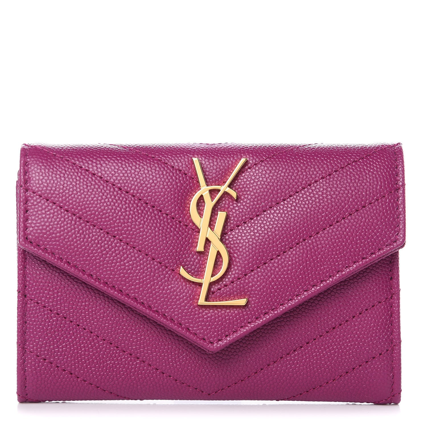 Saint Laurent Grain De Poudre Matelasse Chevron Small Monogram Envelope Wallet Dark Grape 1 of 7