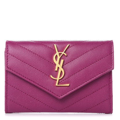 Saint Laurent Grain De Poudre Matelasse Chevron Small Monogram Envelope Wallet Dark Grape 1 of 7