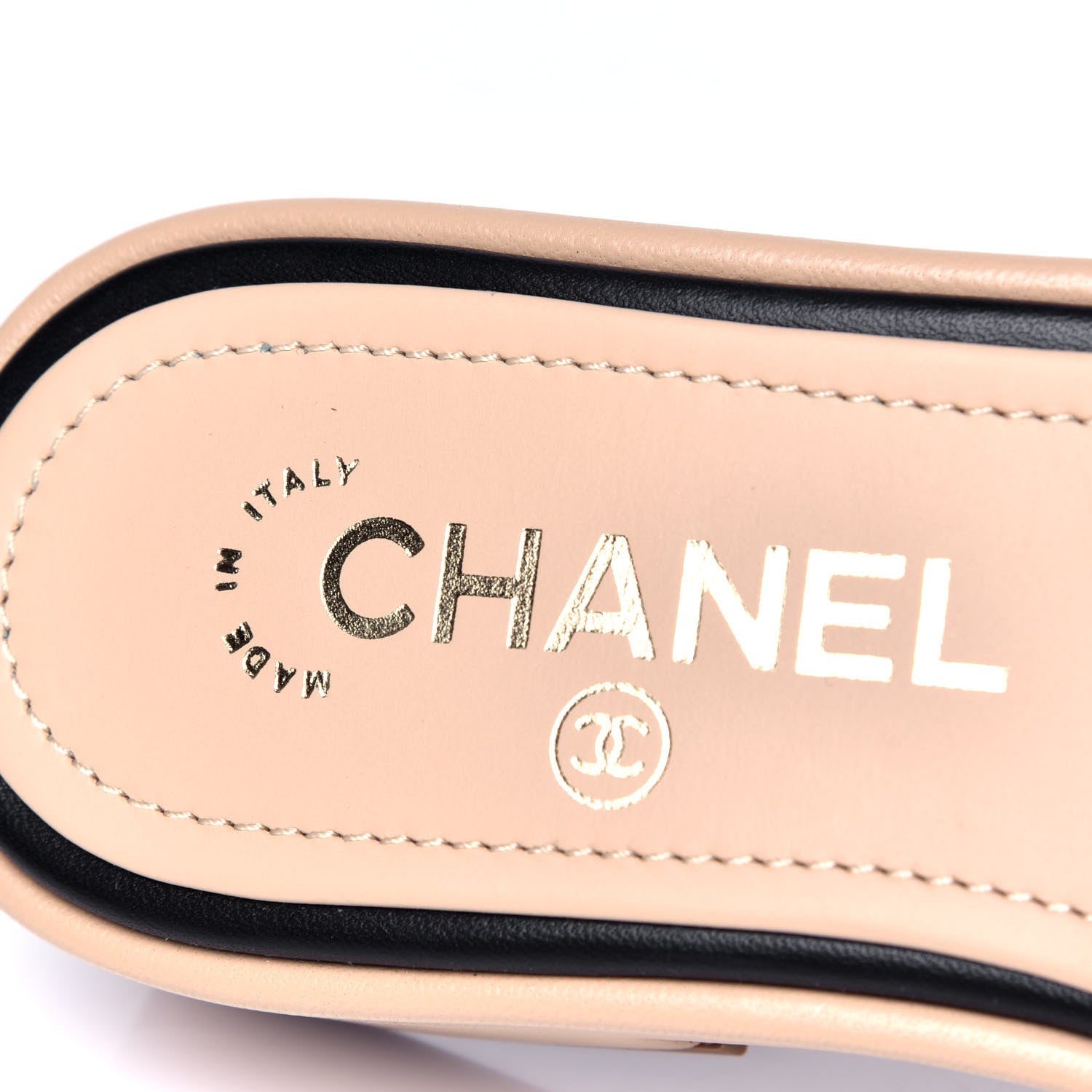 Chanel Lambskin Embroidered Logo Mules 35 Beige Black 6 of 6