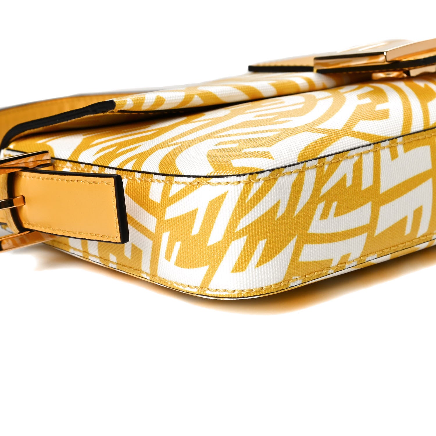 Fendi X SARAH COLEMAN Glazed Canvas Vitello King FF Vertigo Baguette 1997 Mimosa White 14 of 21