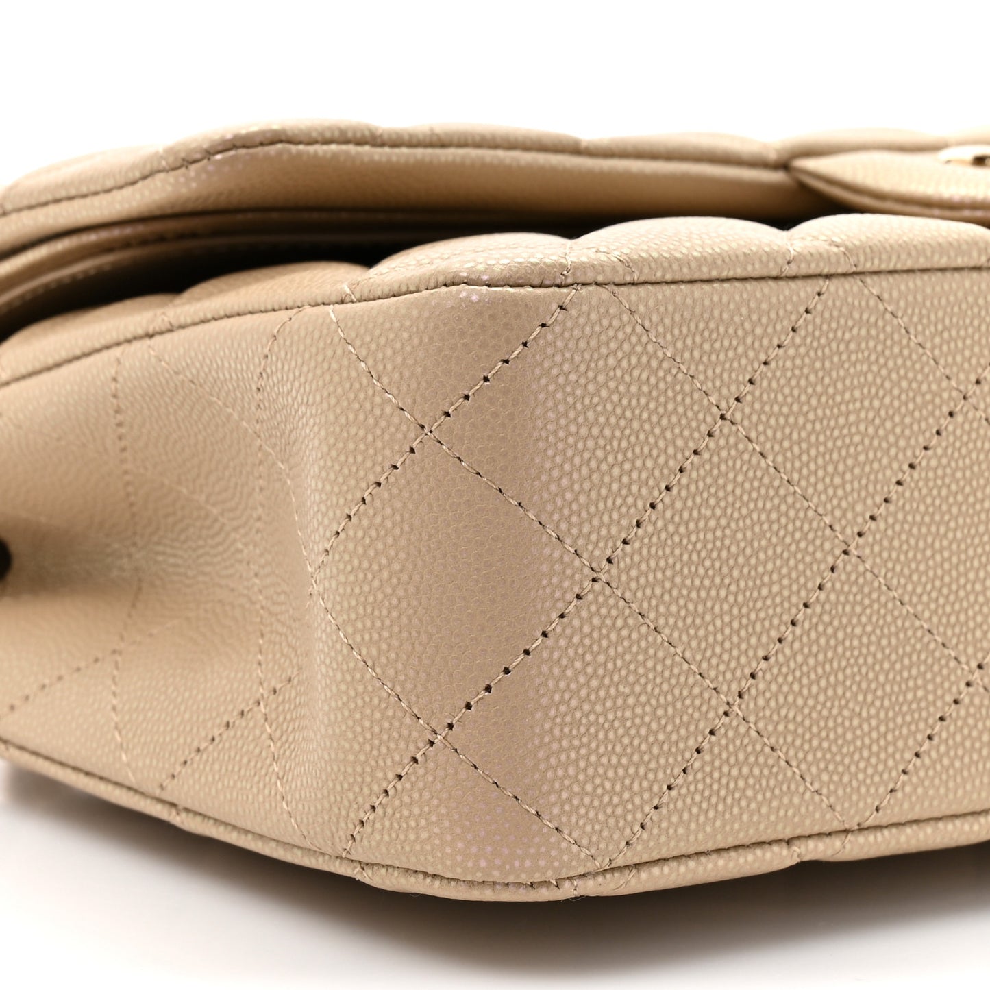 Iridescent Caviar Quilted Medium Double Flap Dark Beige