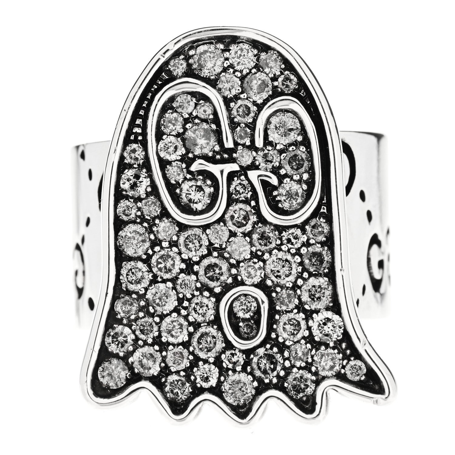 Gucci Sterling Silver Grey Diamond GucciGhost Ghost Ring 48 4.5 1 of 7