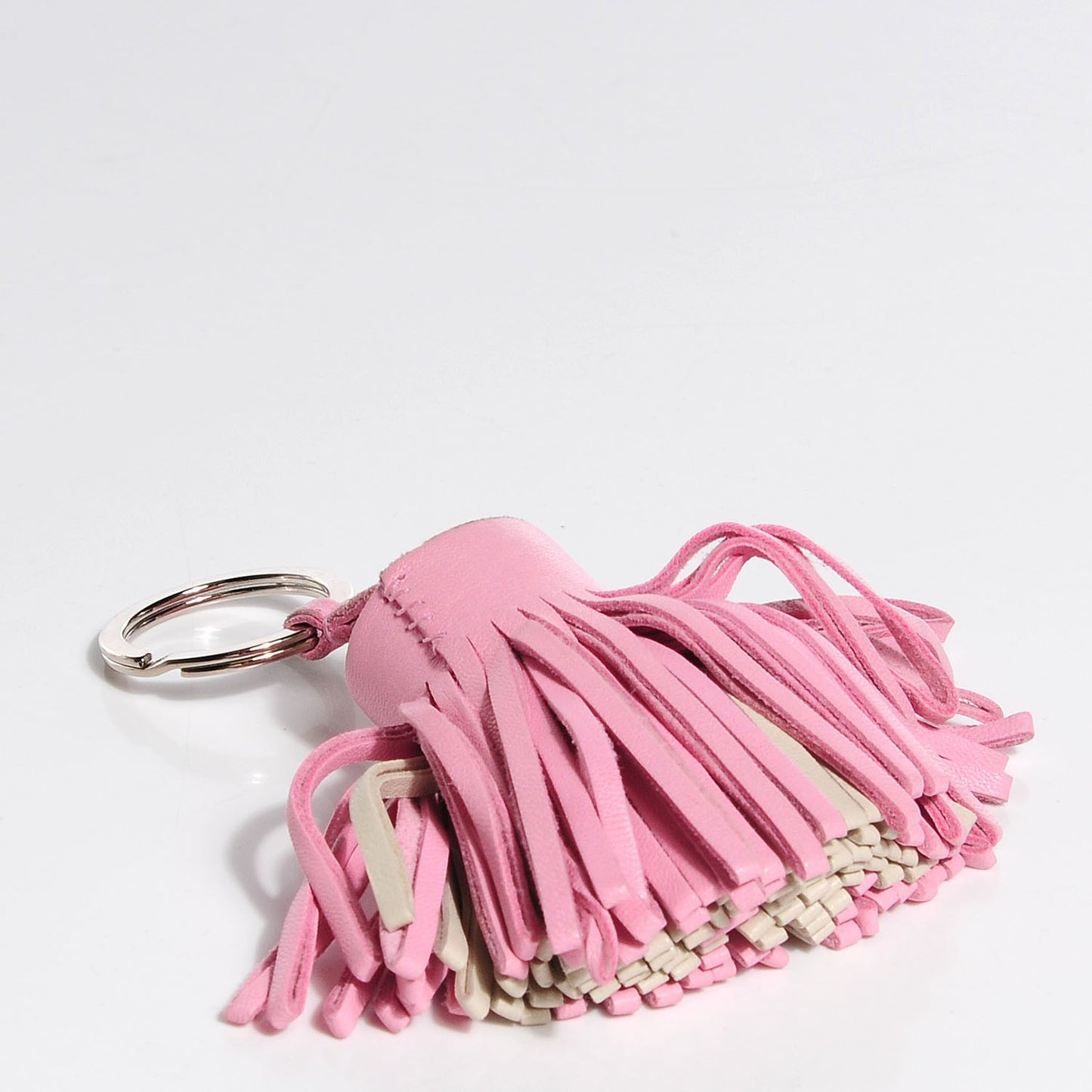 Lambskin Bi-Color Carmen Tassel Key Holder Rose Sakura White